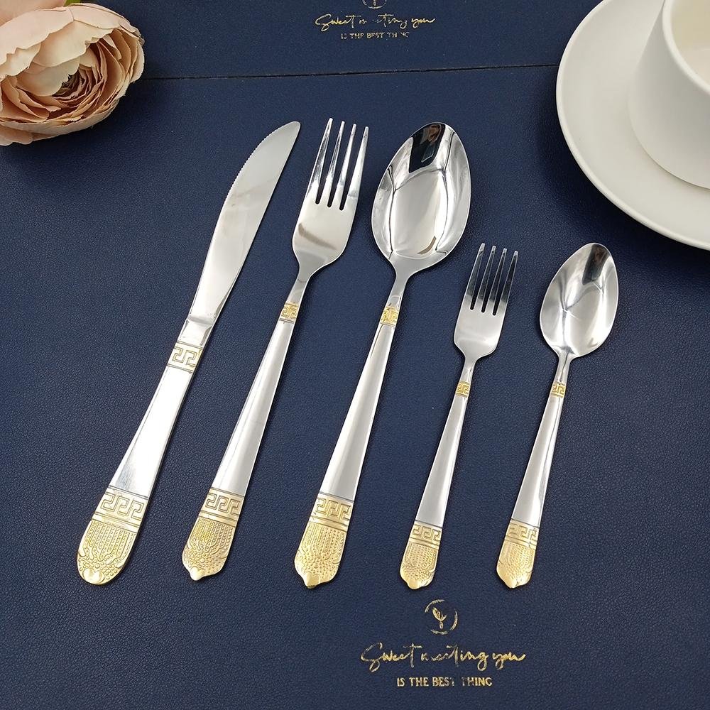 gold plating crown design 6pc/bag stainless steel spoon and fork