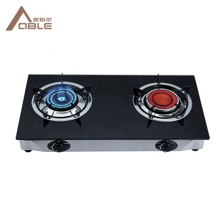 Tempered Glass Top Infrared Double Burner Gas Cooking Stove For Home Use