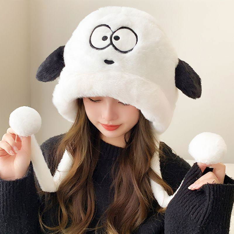 Winter Girls Cute Dog Pullover Hat Thickened Warm Ear Protection Hat 