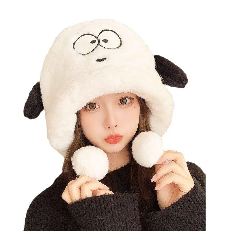 Winter Girls Cute Dog Pullover Hat Thickened Warm Ear Protection Hat  2