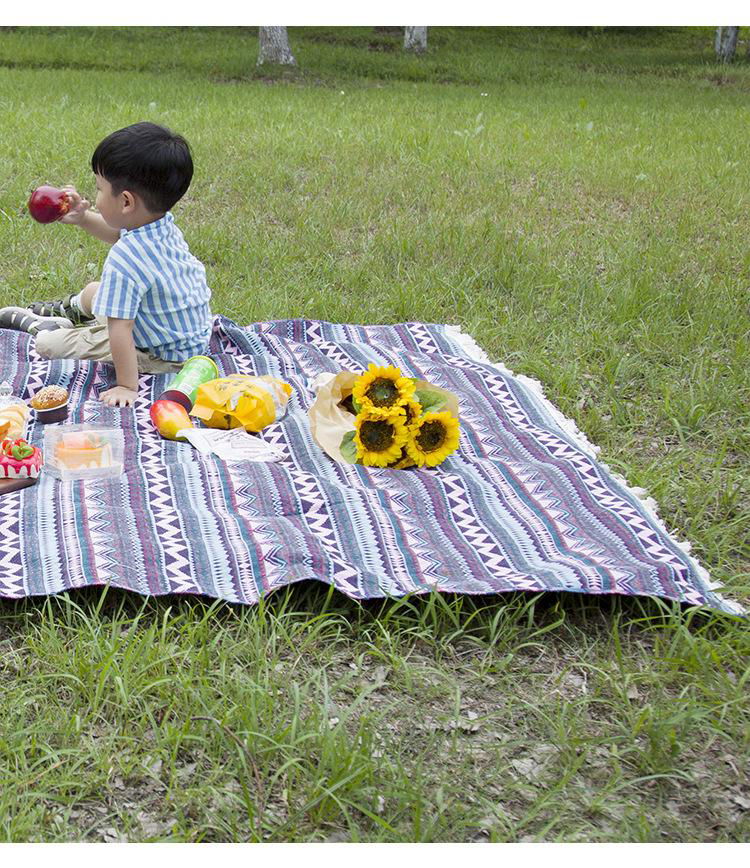 Outdoor Blanket Bohemian Retro Ethnic Style Terylene Yarn-dyed Picnic Mat 2