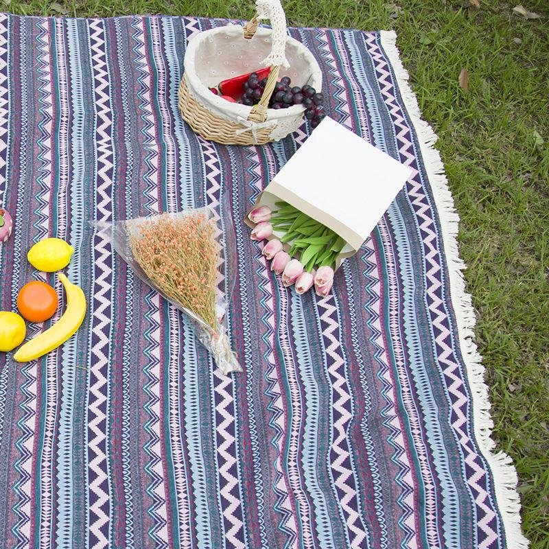 Outdoor Blanket Bohemian Retro Ethnic Style Terylene Yarn-dyed Picnic Mat 3