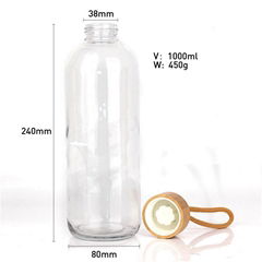 cylinder glass water bottle with bamboo lid 1000ml