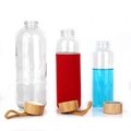 cylinder glass water bottle with bamboo lid 1000ml