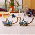 Modern Nice Flower Tea Coffee Glass Cup With Spoon Coffee Mugs 300ml