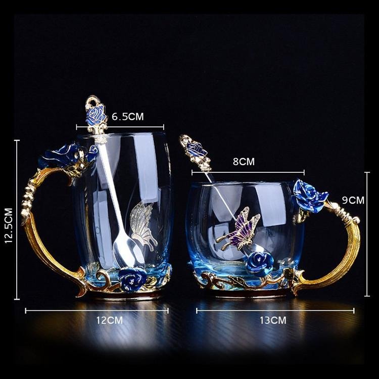 Modern Nice Flower Tea Coffee Glass Cup With Spoon Coffee Mugs 300ml 2