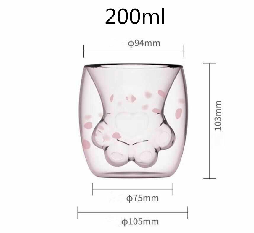 Customized novel cute Cat paw environmental protection double glass cups 4