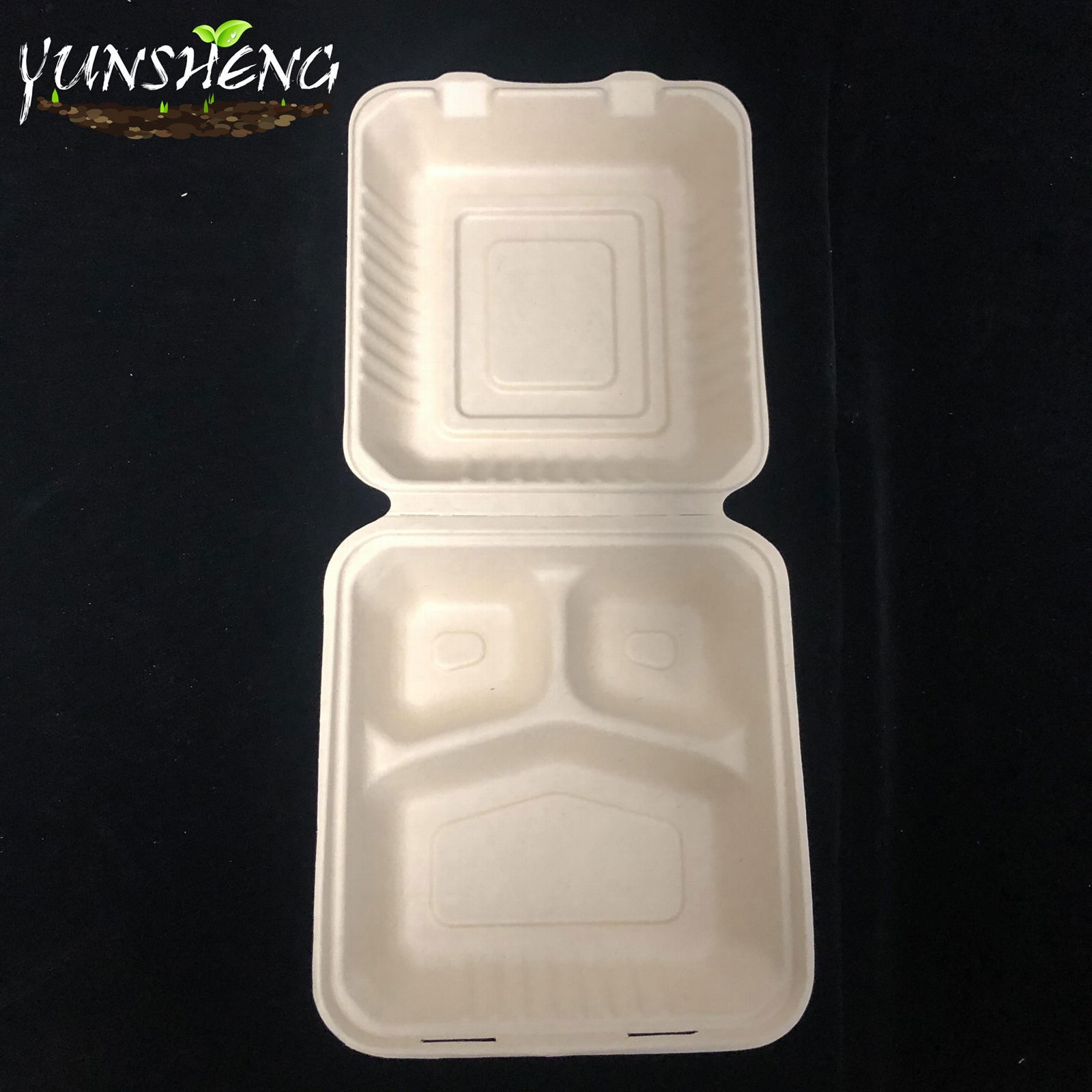 Disposable Compostable Durable Paper Clamshell Box with 3 Compartments 5