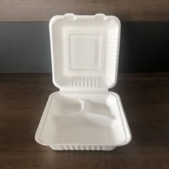 Disposable Compostable Durable Paper Clamshell Box with 3 Compartments
