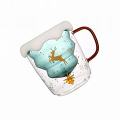 Hot Sale Christmas Tree Shape Double Wall Glass Coffee Cup For Gift