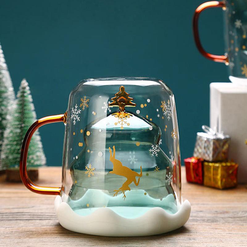 Hot Sale Christmas Tree Shape Double Wall Glass Coffee Cup For Gift 3