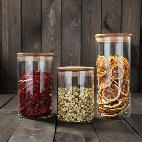 Custom Round Empty Borosilicate Kitchen Pasta Candy Spice Food Storage Glass Jar