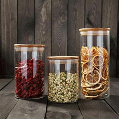 Custom Round Empty Borosilicate Kitchen Pasta Candy Spice Food Storage Glass Jar