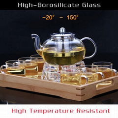 Heat Resistant Pyrex High Borosilicate Glass Teapot With Leaf Loose infuser