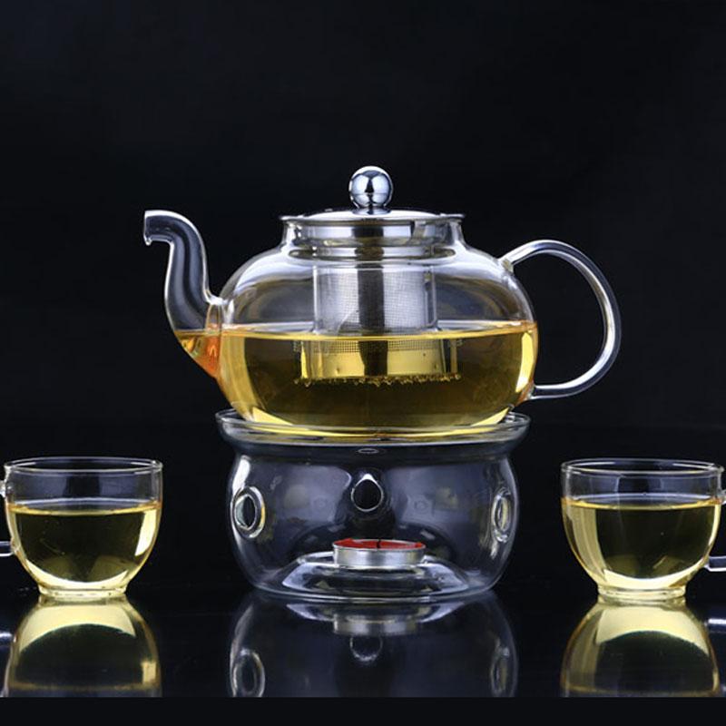 Heat Resistant Pyrex High Borosilicate Glass Teapot With Leaf Loose