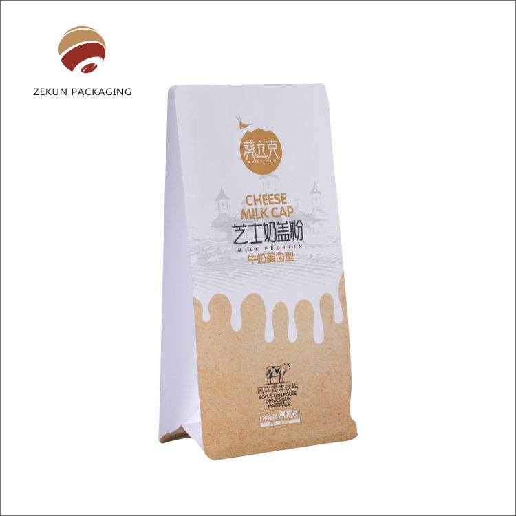 plastic printed packaging flat bottom pouch for cheese milk cap