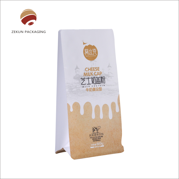 plastic printed packaging flat bottom pouch for cheese milk cap 1
