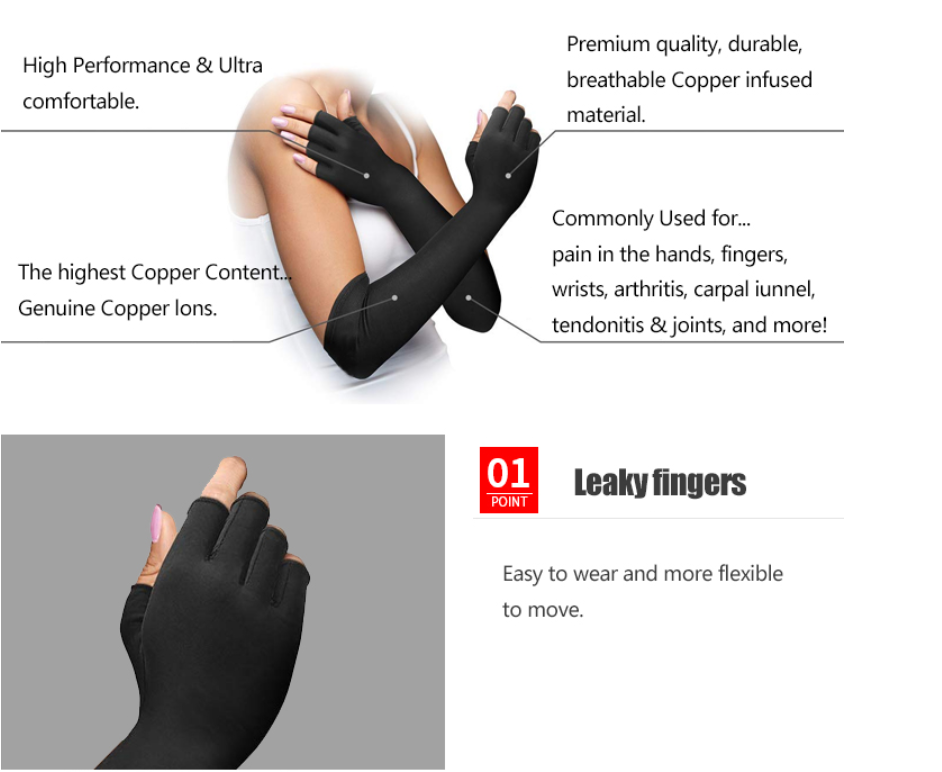 Copper Fit Compression Gloves Long Arthritis Gloves Carpal Tunnel Copper Sleeve 2