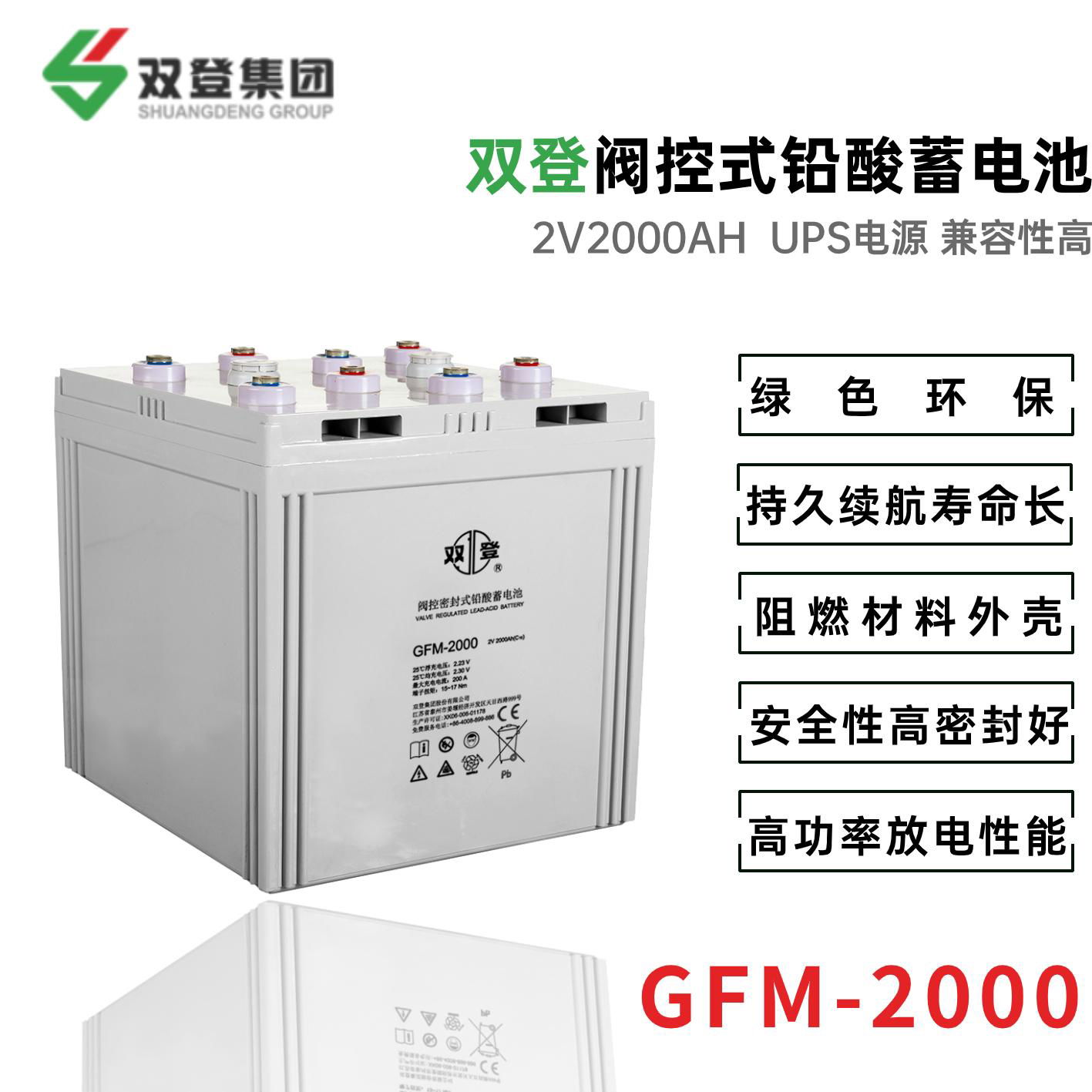 雙登GFM-2000 V2000AH 閥控密閉式蓄電池 免維護蓄電池 太陽能