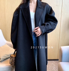 Double-sided cashmere coat women's long water ripple double-sided hand-sewn cash