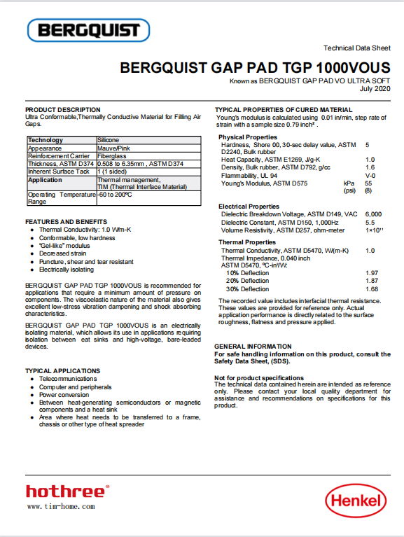 BERGQUIST GPVOUS GAP PAD  TGP 1000VOUS 3