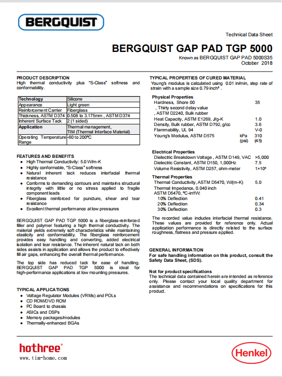 BERGQUIST GP5000S35 GAP PAD TGP 5000 (China Manufacturer) - Electric ...