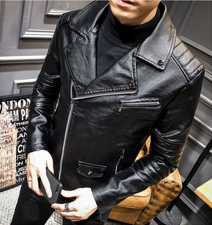 Men's leather jacket 2018 autumn Korean version of Slim youth motorcycle PU leat 5