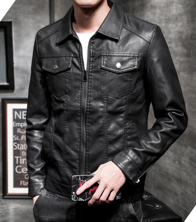 Fall 2021 new locomotive lapel slim leather jacket men