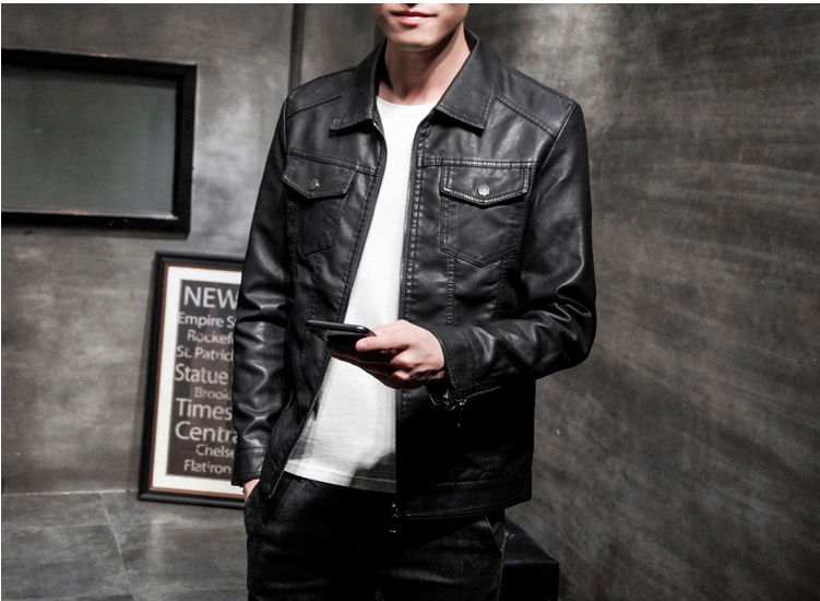 Fall 2021 new locomotive lapel slim leather jacket men 3