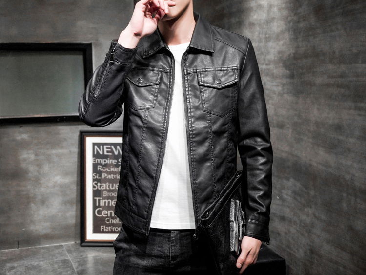 Fall 2021 new locomotive lapel slim leather jacket men 4