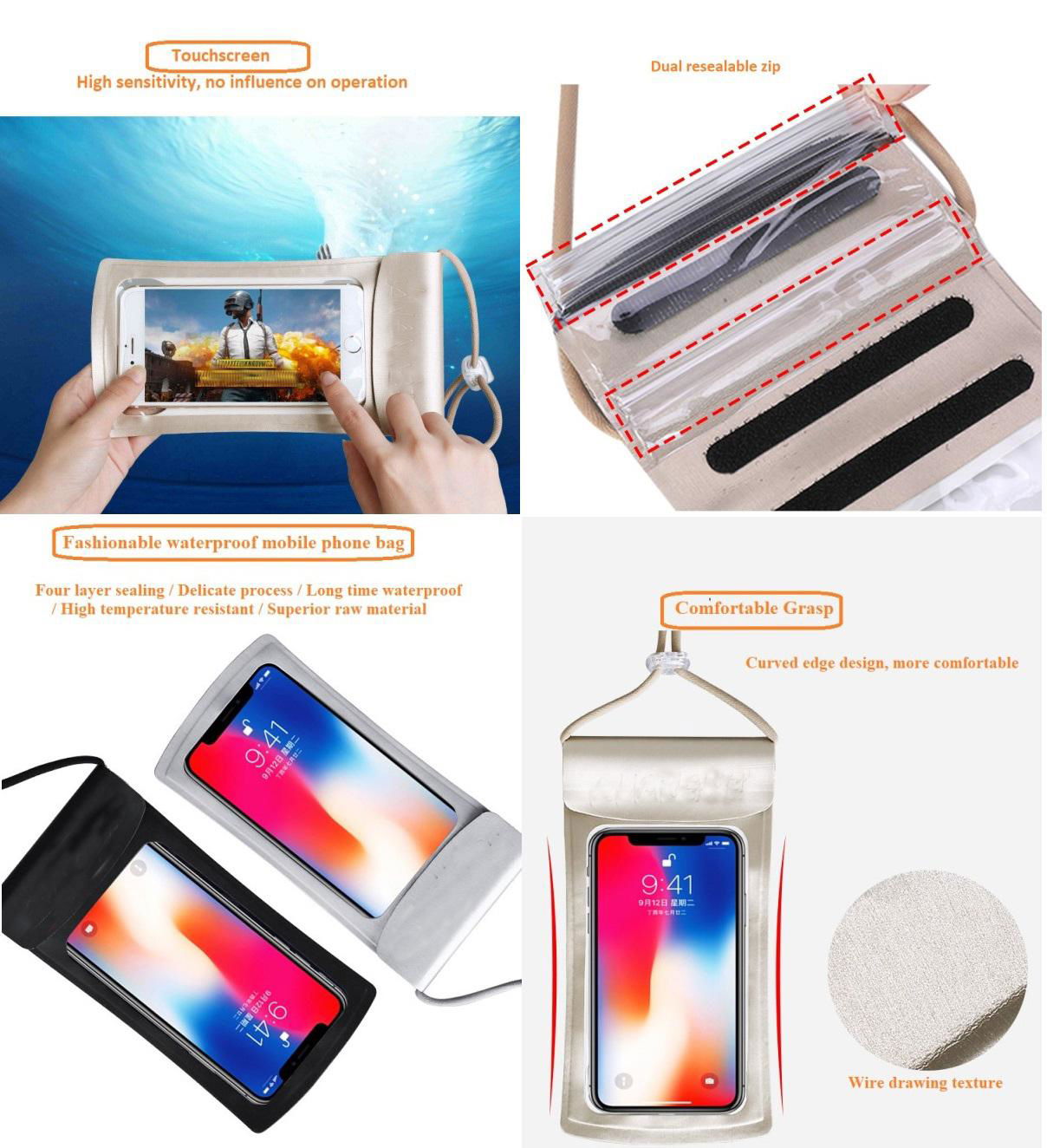 Universal Waterproof Bag, Waterproof Phone Pouch Compatible ID Fingerprint for i 4