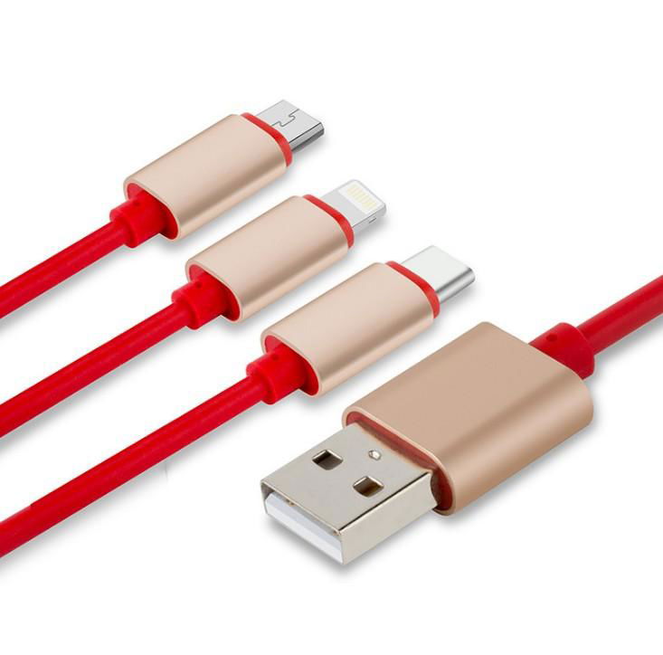 cable One with three fast charging 3A data cable Three-in-one USB charging cable 2