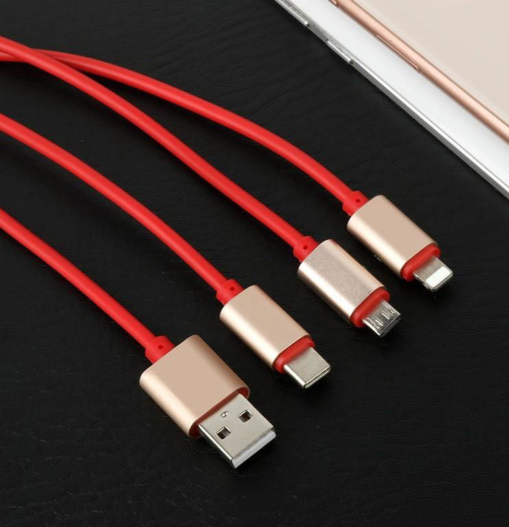 cable One with three fast charging 3A data cable Three-in-one USB charging cable 3