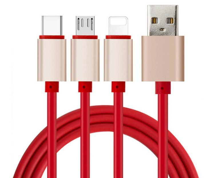cable One with three fast charging 3A data cable Three-in-one USB charging cable