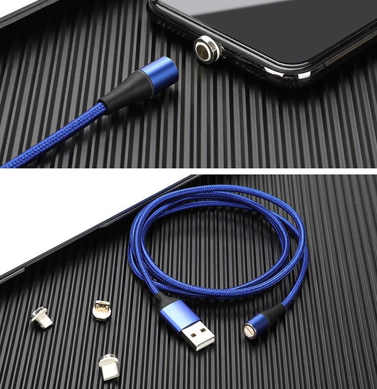 Magnetic data cable 3A fast charging magnetic braided charging cable three-in-on 3