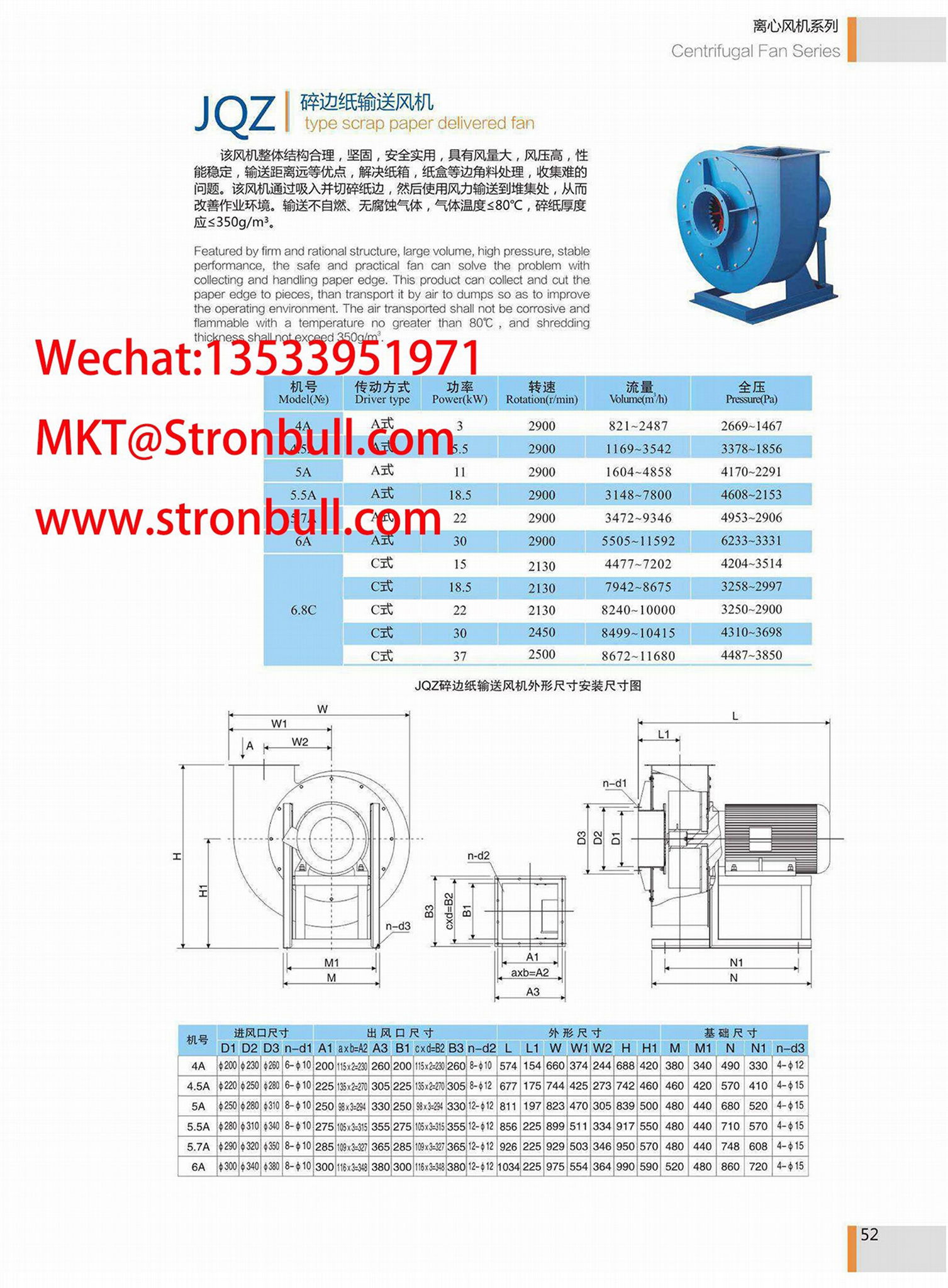 STRONBULL Scrap Paper delivered Centrifugal Fan JQZ high pressure high temperatu 3