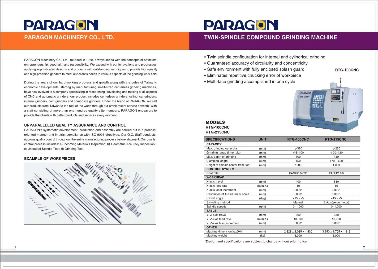 PARAGON MACHINERY Tool Grinding GT-520 GT-520G GT-530 4