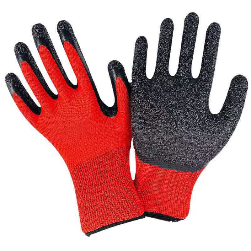 13G polyester latex crinked palm safety gloves