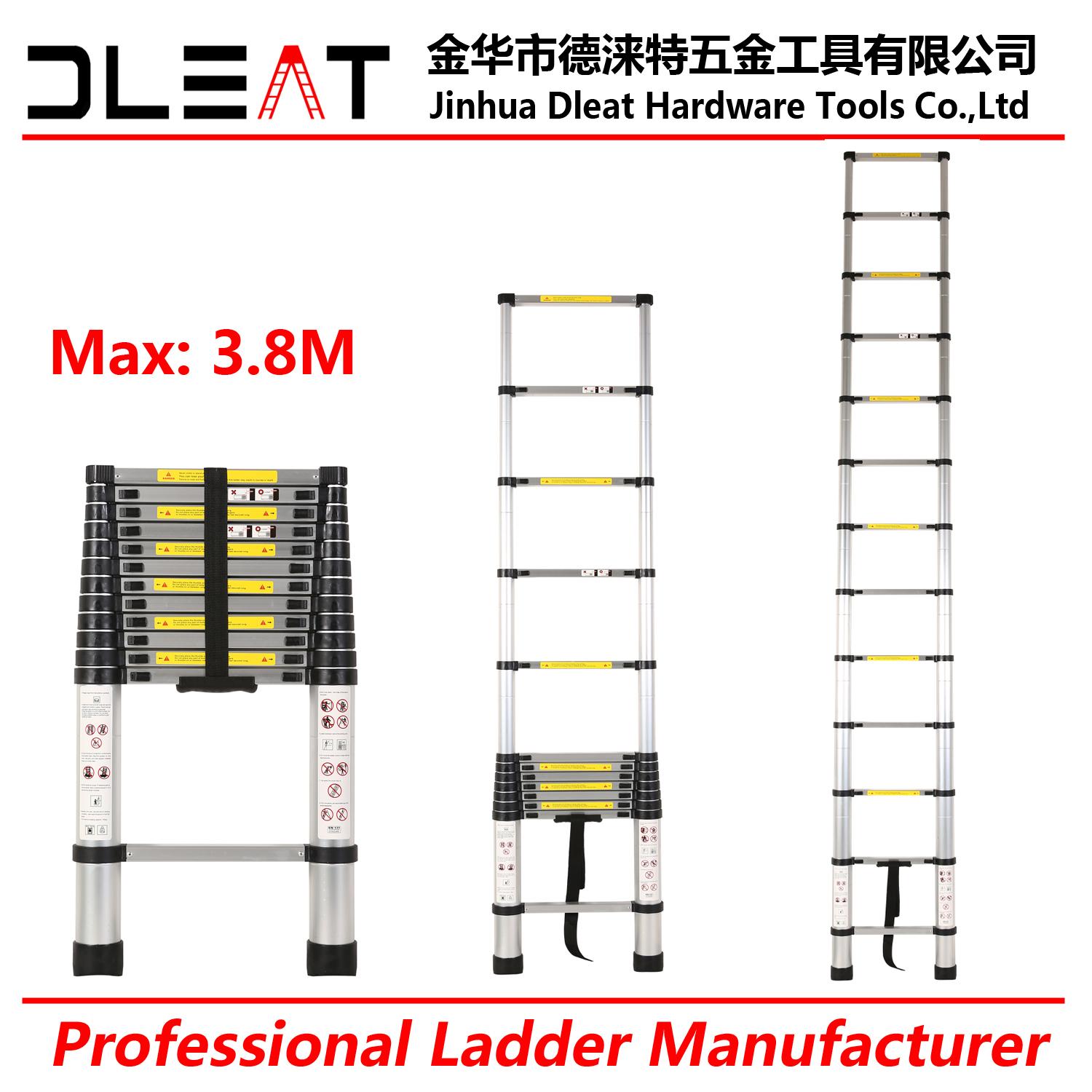 Dleat 3.8m aluminum single telescopic ladder