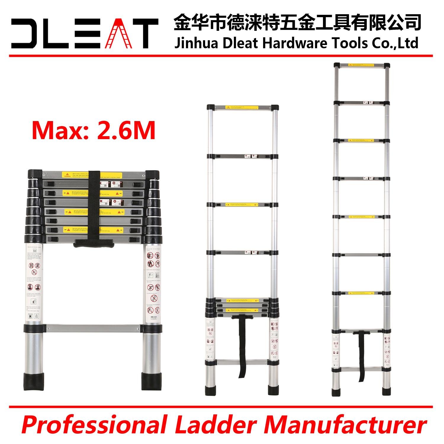 Dleat 2.6m aluminum single telescopic ladder