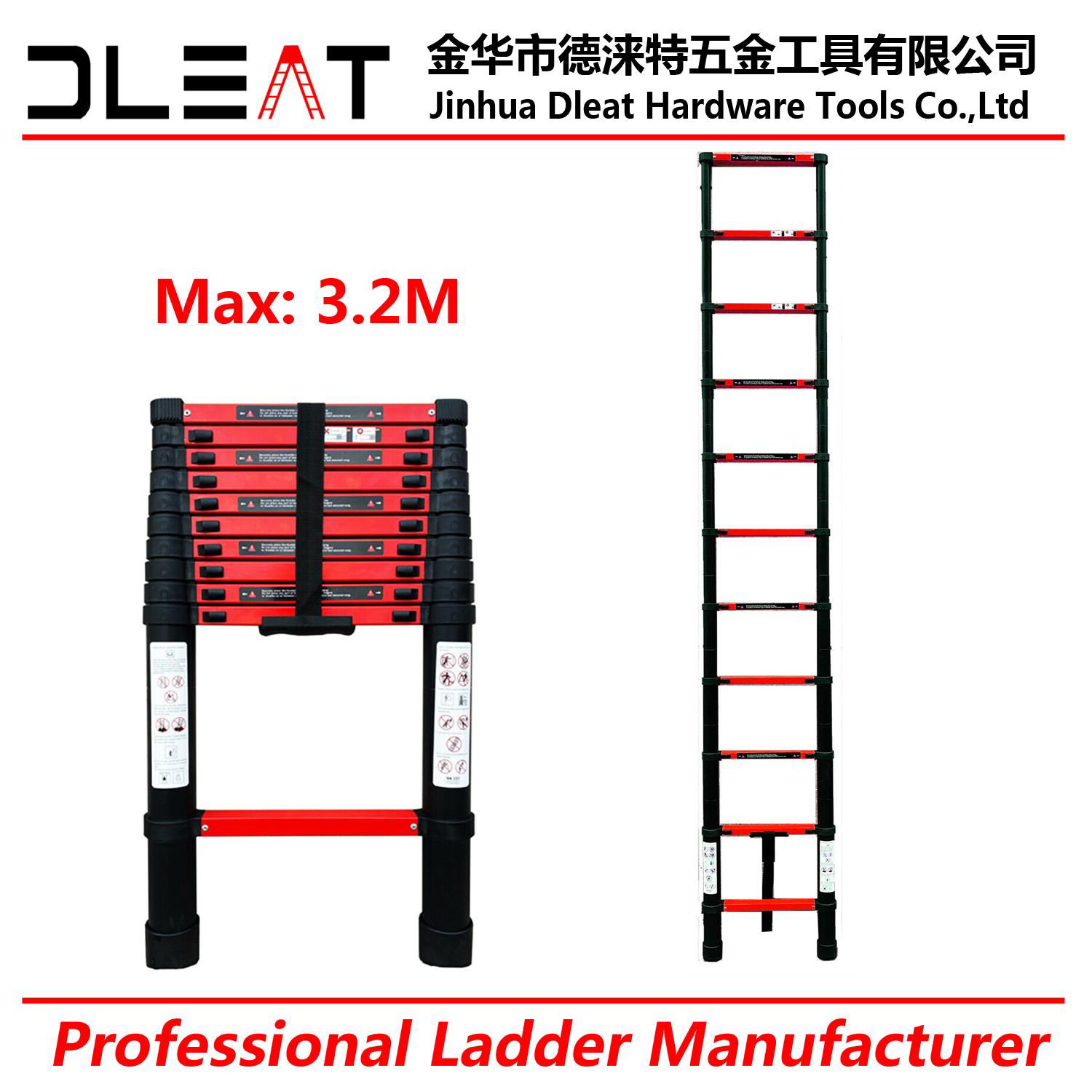 New color Dleat 3.2m aluminum single telescopic ladder DLE1032R 3