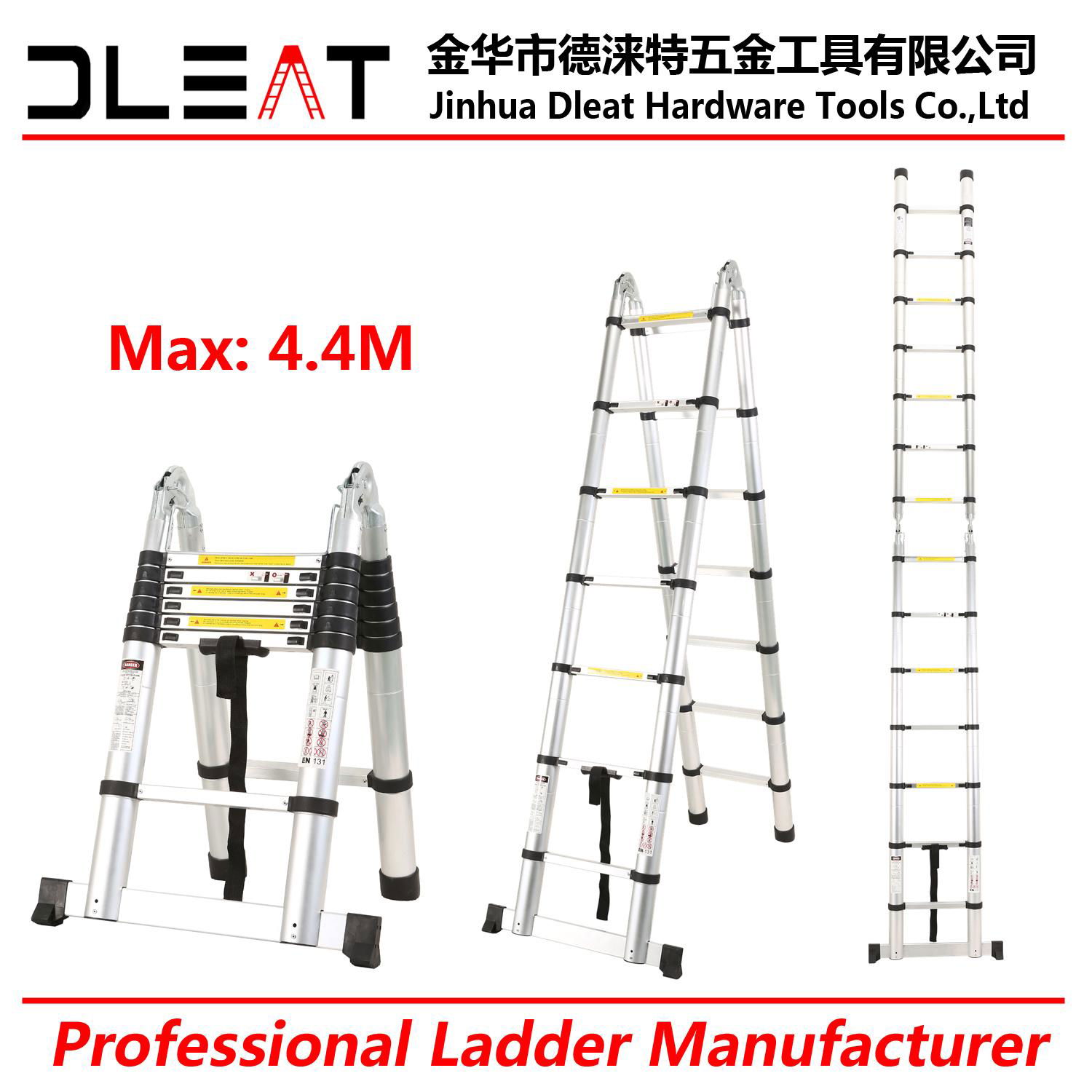 Dleat 2.2m+2.2m aluminum double telescopic ladder