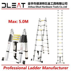 Dleat 2.5m+2.5m aluminum double telescopic ladder