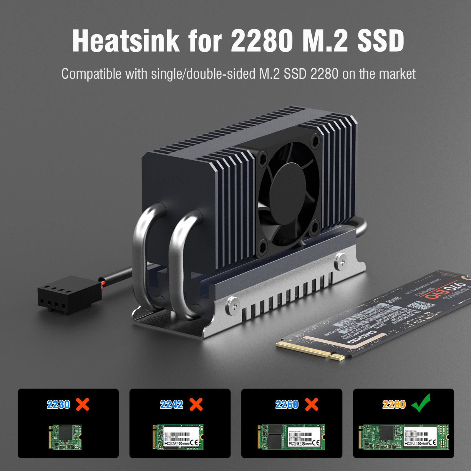 ACIDALIE M.2 2280 SSD 散熱器帶風扇，雙鋁制散熱器 3
