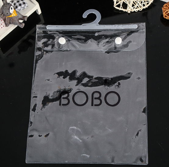 clear PVC T shirt packing garments hanger bags with button closure