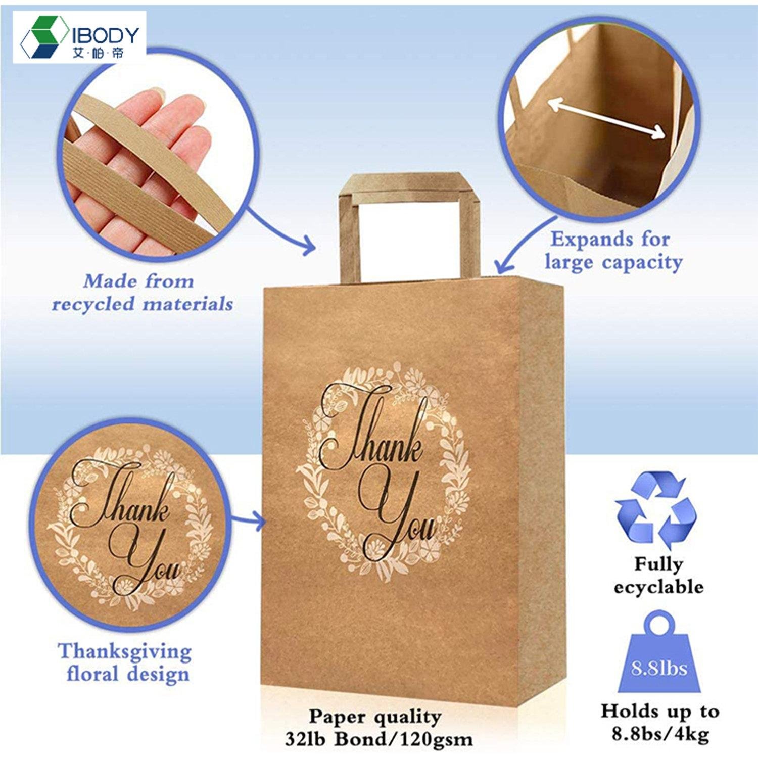 Custom Printed Brown Flat Handle Kraft Paper Shopping Bag With Thank You Logo Re 2