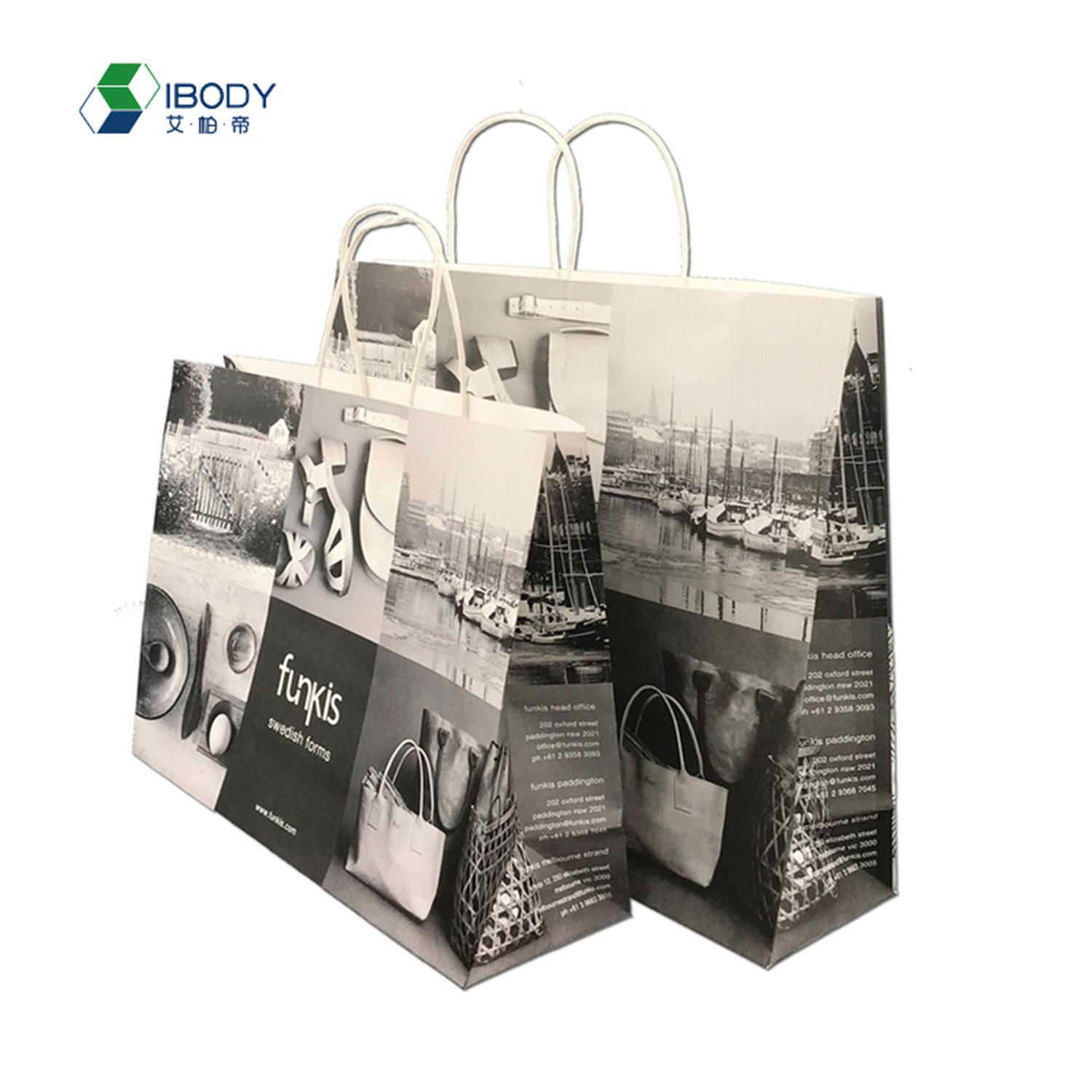 Recycled shopping bag with handle in reusable white kraft paper food paper bag 5