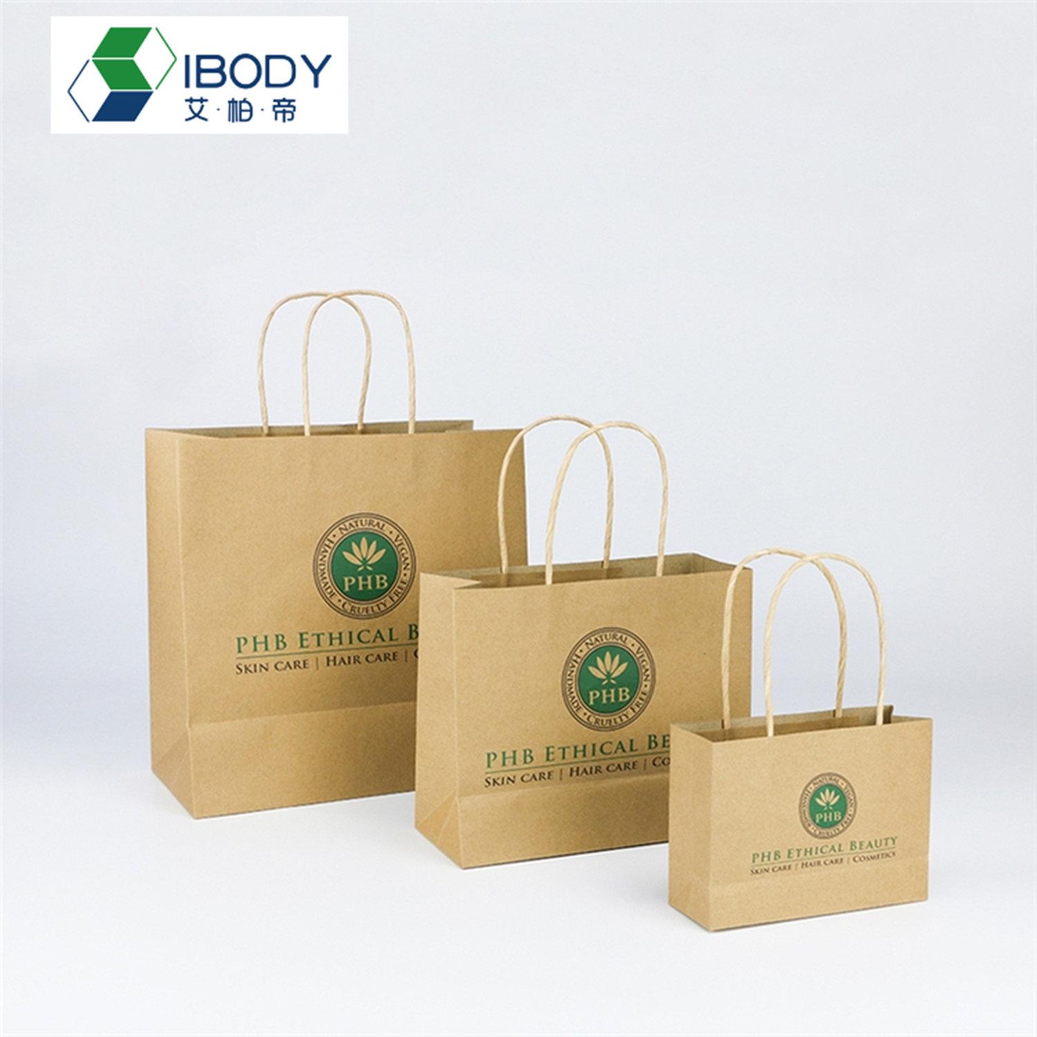 Wholesale high quality biodegradable brown kraft paper shopping bag with hand ba 4