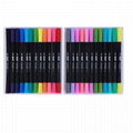 Dual Tip Fineliners & Brush Markers Pens Set, 12 Basic And 12 Bright Color Art M