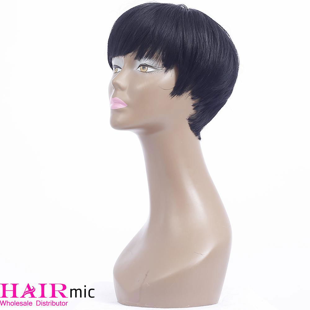 Machine Made Pixie Cut wigs black Short straight human hair wigs 2